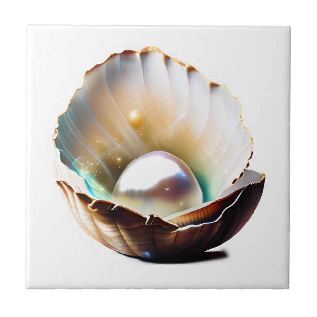 Sea clam shell peal iridescent shine glam decor tile (Front)