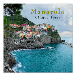 Sea Coast Cinque Terre Manarola Riomaggiore Italy Poster