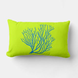 Sea Coral Lime Green and Blue Throw Pillow