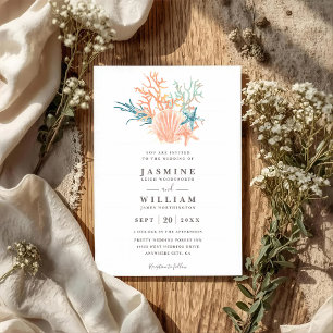 Sea Coral Reef Ocean Elegant QR Code Wedding Invitation