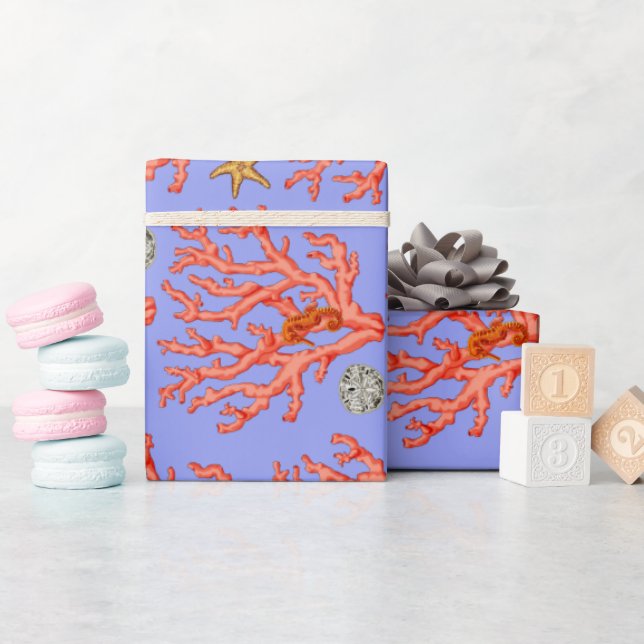 Sea coral sand dollar coastal theme wrapping paper (Baby Shower)