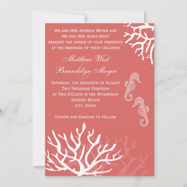 Sea Coral Seahorse Wedding Invitations (Front)