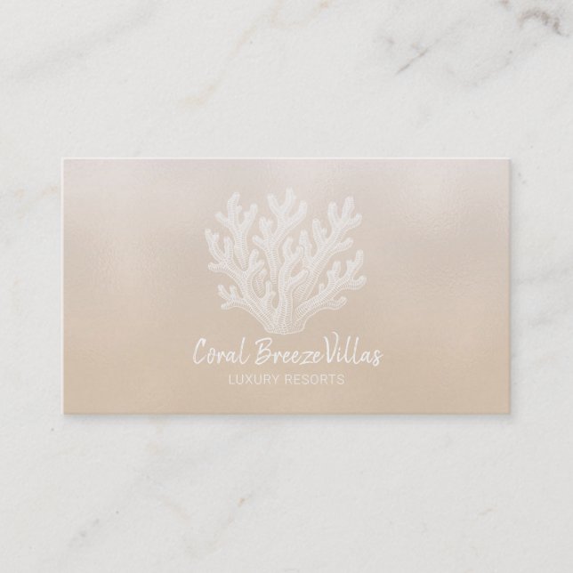 Sea Coral Silhouette | Lt Sand Pearl Business Card (Front)