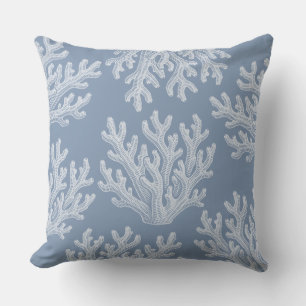 Sea Coral Silhouette   Silver Blue Outdoor Pillow