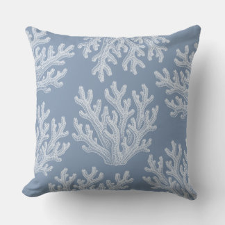 Sea Coral Silhouette | Silver Blue Outdoor Pillow
