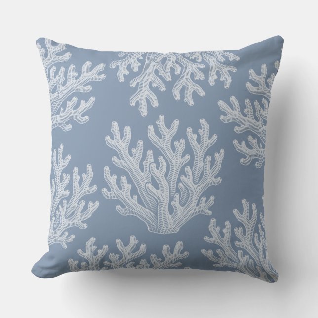 Sea Coral Silhouette Throw Pillow | Silver Blue (Front)