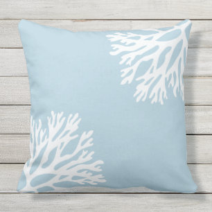 Sea Coral Silhouettes (Coastline Blue) Throw Pillow