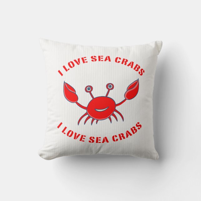 Sea-Crab In Red On White Stripes Throw Pillow (Front)