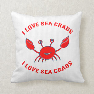 Sea-Crab In Red On White Stripes Throw Pillow