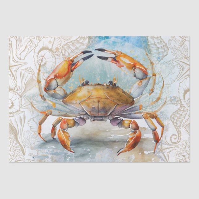 Sea Crab Shell Watercolor Tissue Paper (Front)