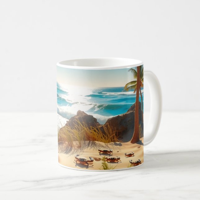 Sea  Crabs on Tropical Beach – Serene Ocea Coffee Mug (Front Right)