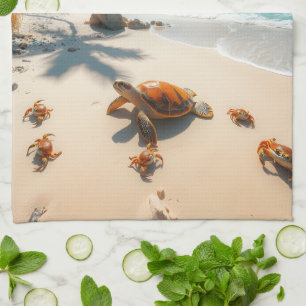 Sea  Crabs on Tropical Beach – Serene Ocea Kitchen Towel