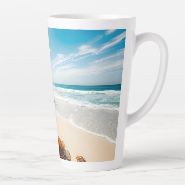 Sea  Crabs on Tropical Beach – Serene Ocea Latte Mug (Right)
