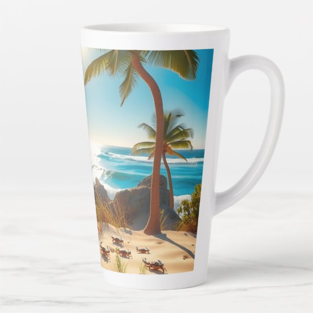 Sea  Crabs on Tropical Beach – Serene Ocea Latte Mug (Right)