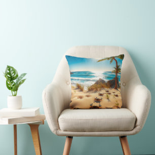 Sea  Crabs on Tropical Beach – Serene Ocea Throw Pillow