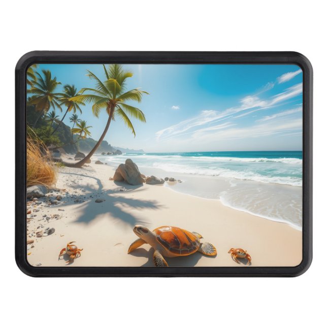 Sea  Crabs on Tropical Beach – Serene Ocea Trailer Hitch Cover (Front)