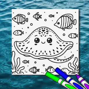 Sea Creature Stingray   Kid's Colouring Page Card