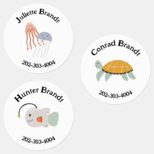 Sea Creature Waterproof Circle Sticker Name Labels