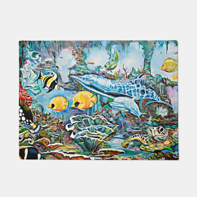 Sea Creatures Beach House Door Mat (Front)