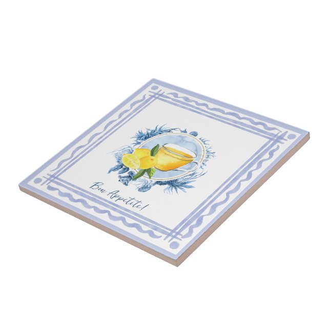 Sea creatures blue frame and lemon tea watercolor  tile (Side)