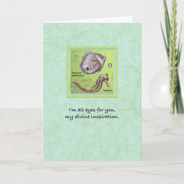 Sea Creatures Butterfly Fish & Seahorse Greeting Note Card (Front)