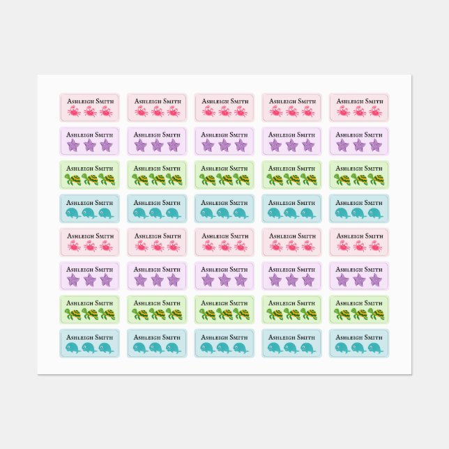 Sea Creatures Children's Name Labels (Sheet)