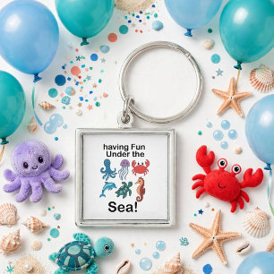 Sea Creatures Having Fun Under The Sea Birthday Keychain