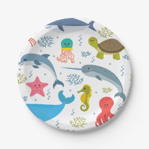 Sea Creatures Seamless Pattern Party  Paper Plate