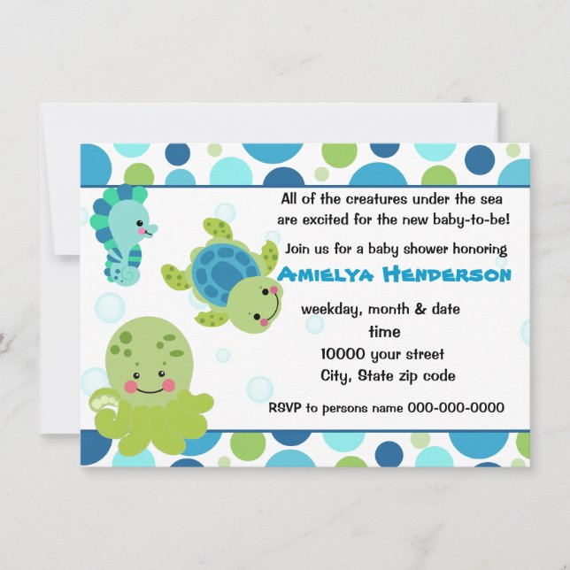 sea creatures under the sea invitation (Front)