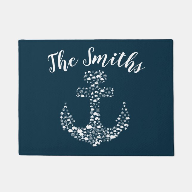 Sea Critters Anchor Nautical / Coastal Doormat (Front)
