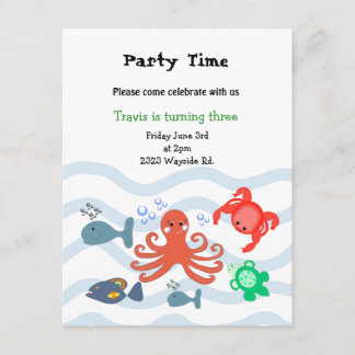 Sea Critters Birthday Party Invitation