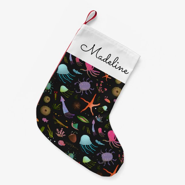 Sea Critters Pattern | Add Your Name Small Christmas Stocking (Front (Hanging))