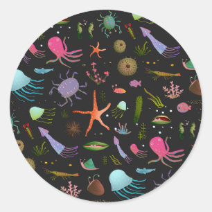 Sea Critters Pattern Classic Round Sticker