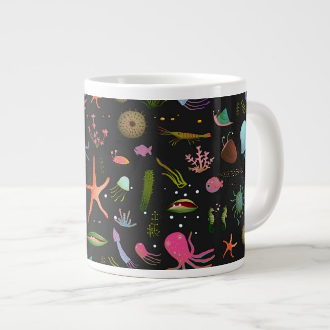 Sea Critters Pattern Large Coffee Mug (Front Right)