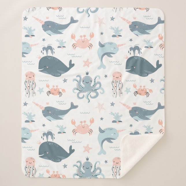 Sea Critters Sherpa Blanket (Front)