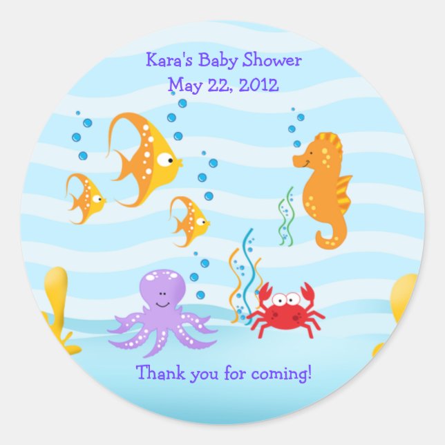 SEA CRITTERS Under Sea Baby Shower Favour Sticker (Front)