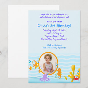 SEA CRITTERS Under the Sea *PHOTO* Birthday 5x7 Invitation