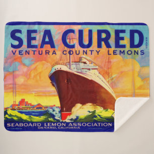 Sea-Cured brand lemons crate label print Sherpa Blanket