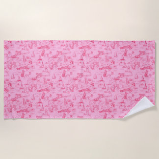 Sea Dog Toile Pink Beach Towel
