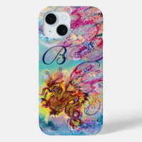 SEA DRAGON IN GOLD BLUE SPARKLES MONOGRAM