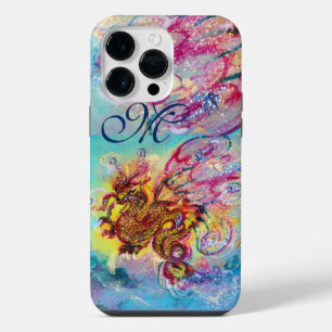 SEA DRAGON IN GOLD BLUE SPARKLES MONOGRAM iPhone 14 PRO MAX CASE