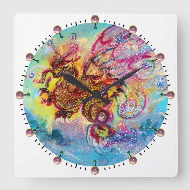 SEA DRAGON SQUARE WALL CLOCK (Front)
