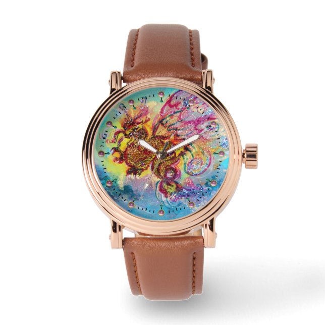 SEA DRAGON WITH PINK GEMSTONES WATCH (Front)