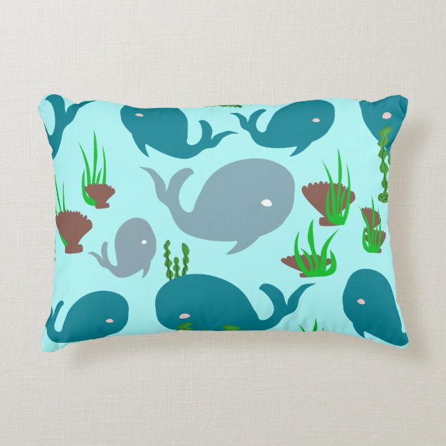 Sea Dream unique turquoise whale ocean themed Accent Pillow (Front)