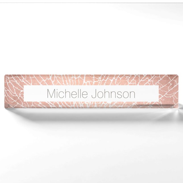 Sea Fan Coral Pattern Faux Rose Gold Nameplate (Front)