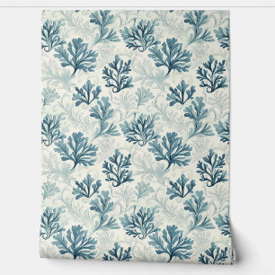 Sea Fern Whispers Petite – Teal, White, Blue Wallpaper