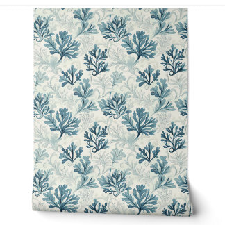 Sea Fern Whispers Petite – Teal, White, Blue Wallpaper