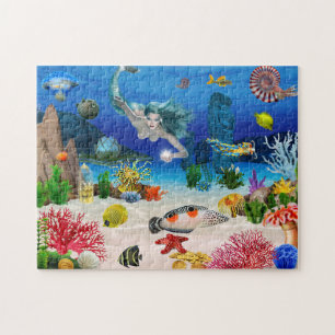 Sea fish Mermaid Ariel, Underwater Sea Life Jigsaw Puzzle