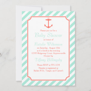 Sea Foam and Coral Anchor Silhouette Invitation