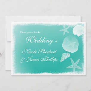 Sea foam Beach Seashells Wedding Invitation